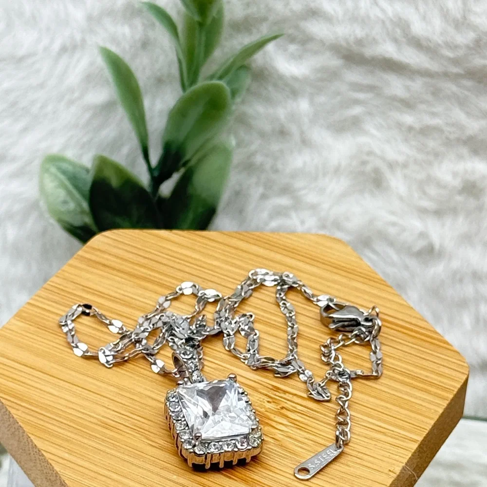 Stainless Steel Chain with Silver Tone Rhinestones Pendant - Picture 6 of 7